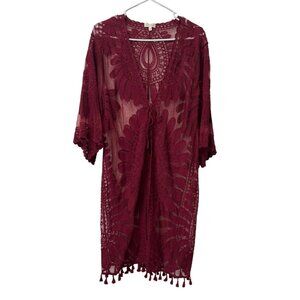 Everleigh Size M Burgundy Red Lace‎ Open Front Duster Bohemian Peasant Formal